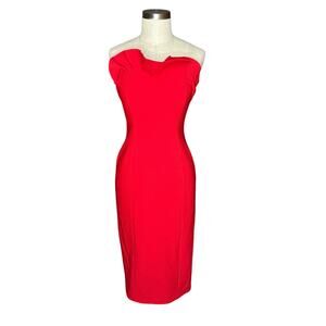 CINQ A SEPT Vibrant Red Strapless Sheath Mini Dress Women's Size 4 Glam Ruffle